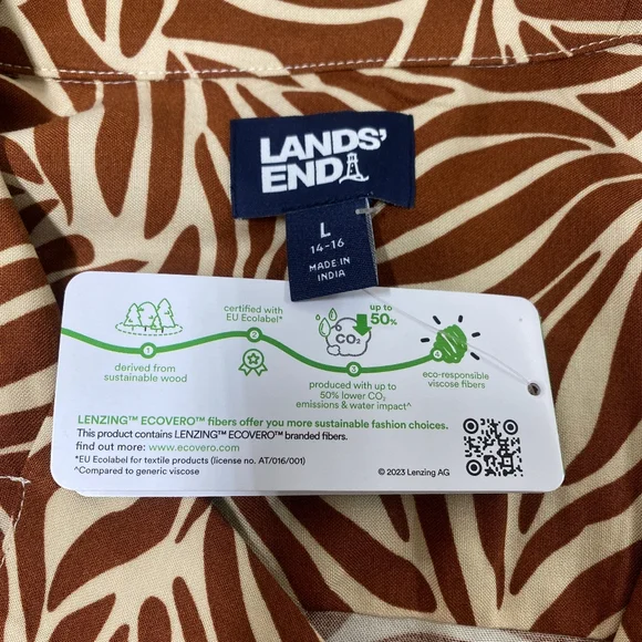 Lands End Womens Brown Hawaiian Button Up Blouse, XS, S, M, L, XL, NWT - Picture 6 of 8